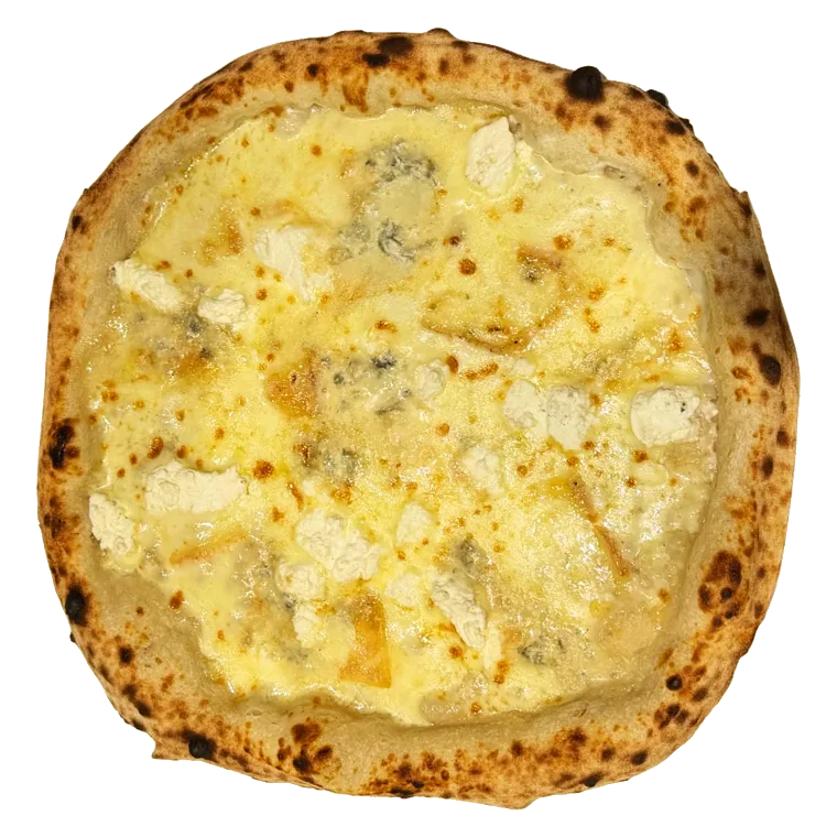 Pizza Quattro Formaggi — mozzarella fior di latte, ricotta, gorgonzola, taleggio